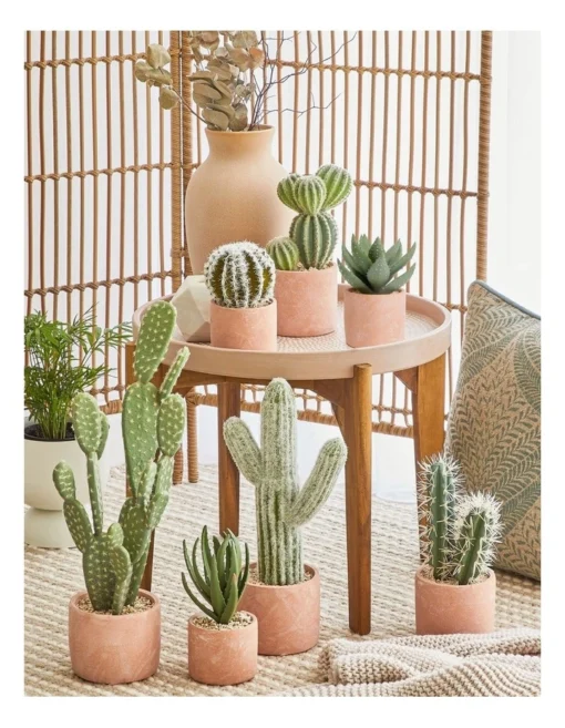 Artificial Cactus In Cement Pot 17.5x12x12cm In Green/Terracotta -Home Décor Sales