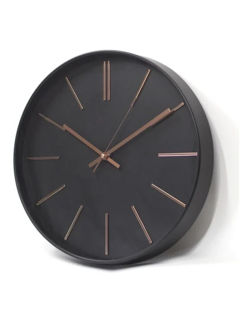 Clara 40cm Silent Wall Clock Black/Rose Gold -Home Décor Sales