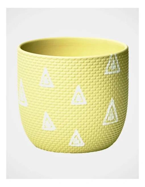 Rubberised Planter Pot 15.5x18cm In Yellow/White -Home Décor Sales