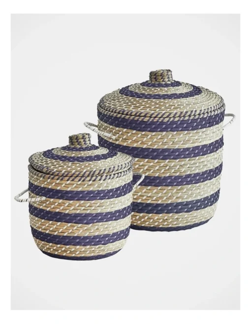 Heritage Skyros Seagrass Basket Set Of 2 In Natural/Blue -Home Décor Sales