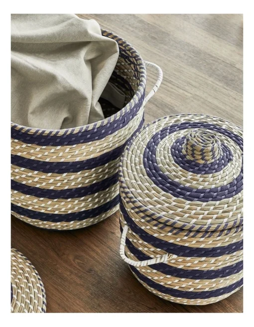 Heritage Skyros Seagrass Basket Set Of 2 In Natural/Blue -Home Décor Sales