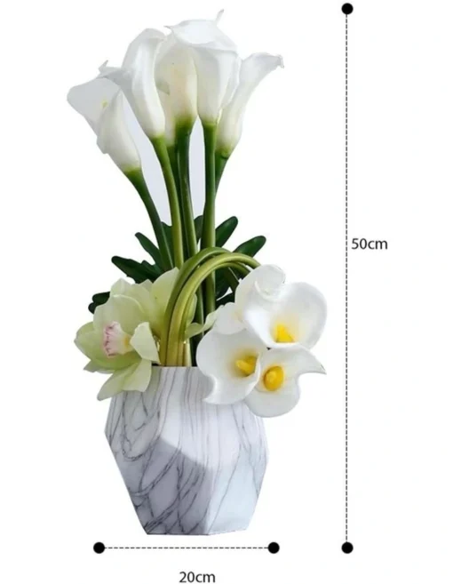 Artificial White Calla Lily Floral Arrangement In Marble Look Vase -Home Décor Sales