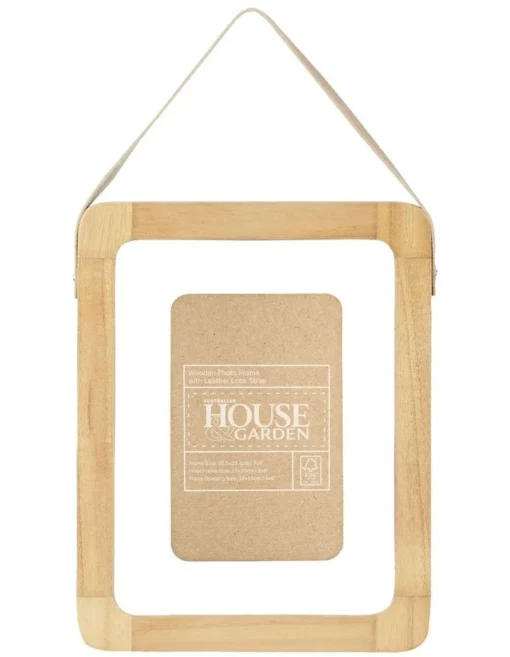 Wooden Photo Frame With Leather Look Strap 8x6 Matted To 4x6 In Natural -Home Décor Sales