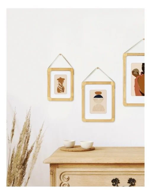 Wooden Photo Frame With Leather Look Strap 8x6 Matted To 4x6 In Natural -Home Décor Sales