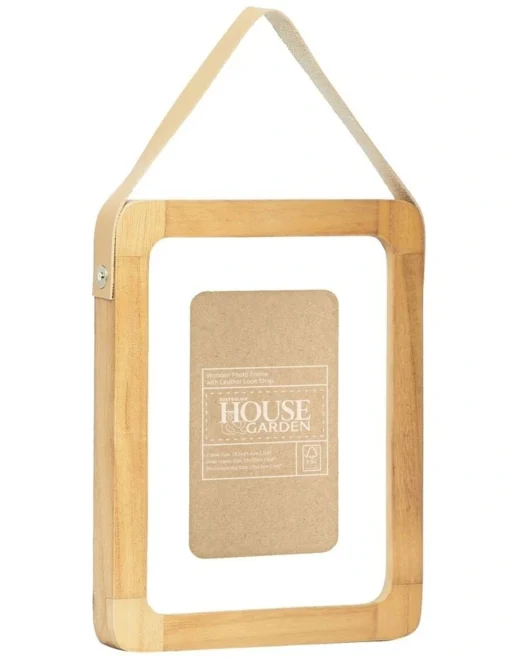 Wooden Photo Frame With Leather Look Strap 8x6 Matted To 4x6 In Natural -Home Décor Sales