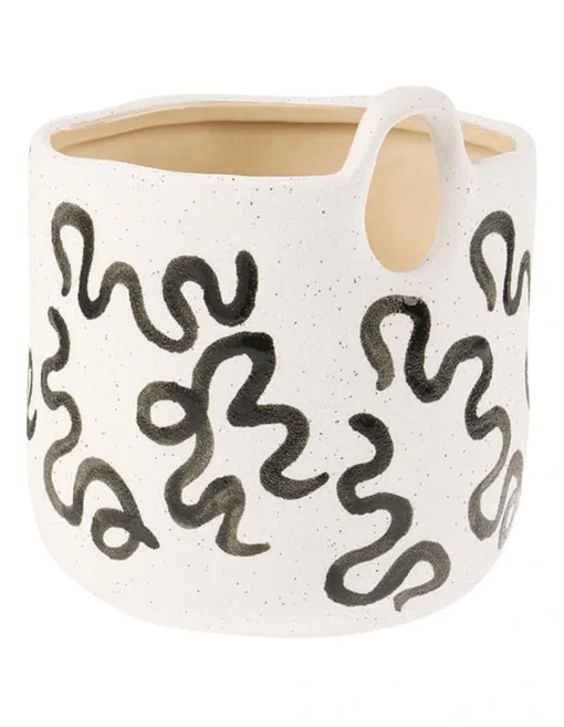 Linen House Paterna Planter Pot 15cm Black Squiggle -Home Décor Sales