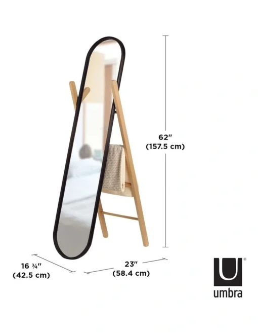 Umbra Hub Floor Mirror In Black/Natural -Home Décor Sales