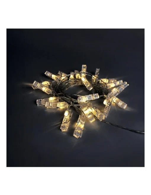 Dual Power 24 LED String Light With Clamps In White -Home Décor Sales