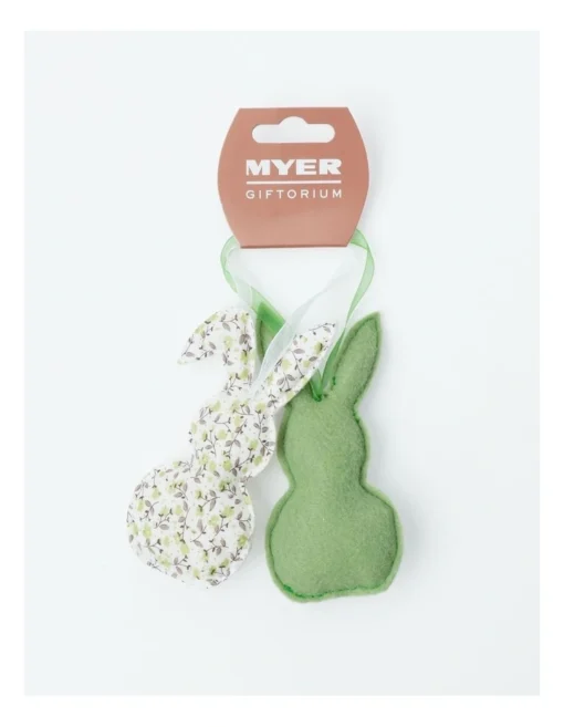 Felt Bunny Ornaments 2-Pack 5cm In Green -Home Décor Sales