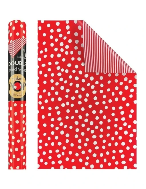 Simson White Dotty Pattern On Red Roll Wrap -Home Décor Sales