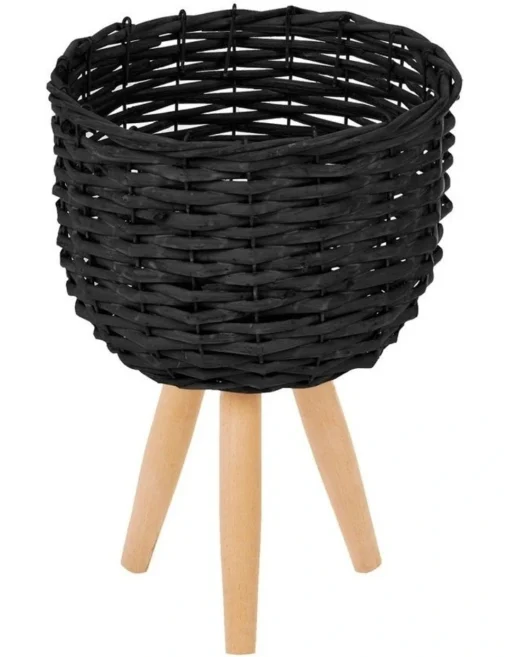Small Natural Wicker Planter Pot With Stand In Black -Home Décor Sales