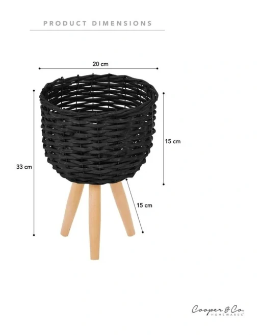Small Natural Wicker Planter Pot With Stand In Black -Home Décor Sales
