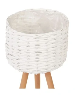 Small Natural Wicker Planter Pot With Stand In White -Home Décor Sales 954972550 4 720x928