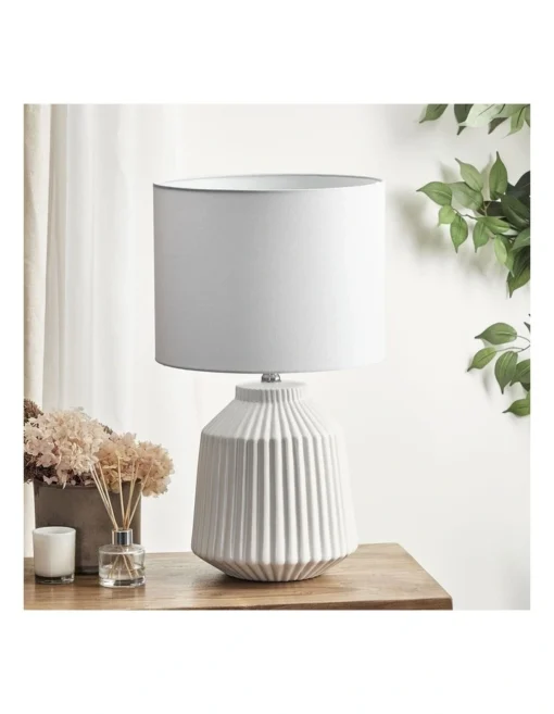 Pleat Modern Ceramic Table Lamp 57cm In White -Home Décor Sales