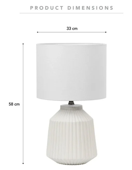 Pleat Modern Ceramic Table Lamp 57cm In White -Home Décor Sales