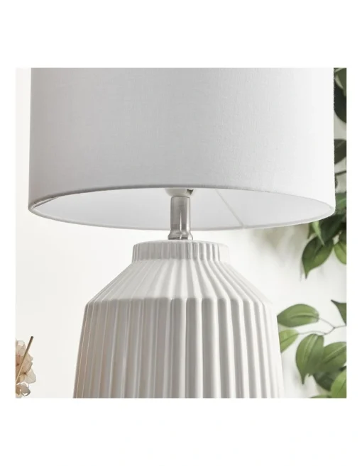 Pleat Modern Ceramic Table Lamp 57cm In White -Home Décor Sales