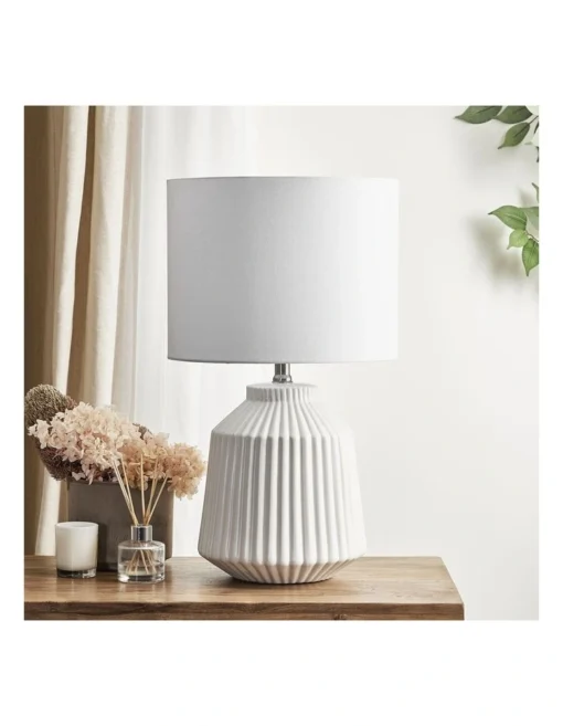 Pleat Modern Ceramic Table Lamp 57cm In White -Home Décor Sales