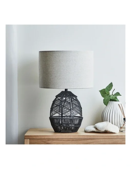 Cayman Paper Rope Weave Table Lamp 45cm In Black -Home Décor Sales