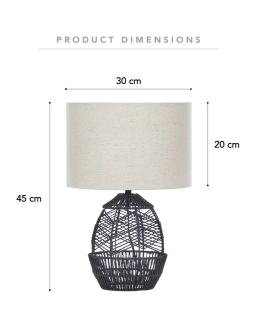 Cayman Paper Rope Weave Table Lamp 45cm In Black -Home Décor Sales