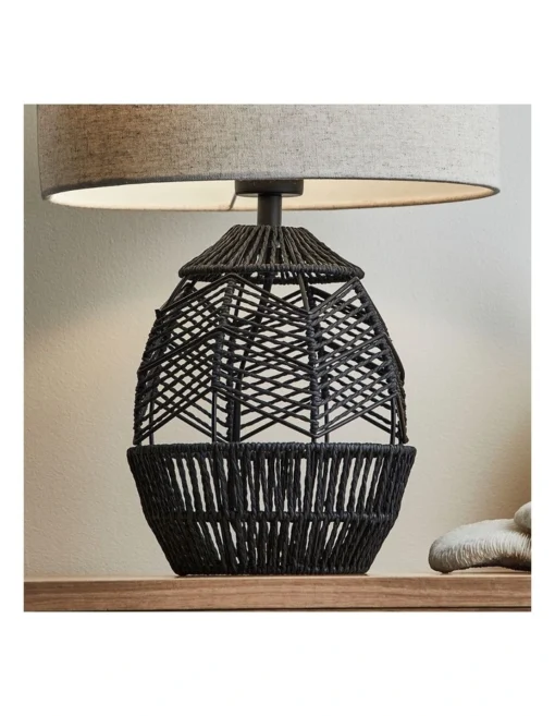 Cayman Paper Rope Weave Table Lamp 45cm In Black -Home Décor Sales