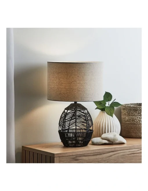 Cayman Paper Rope Weave Table Lamp 45cm In Black -Home Décor Sales