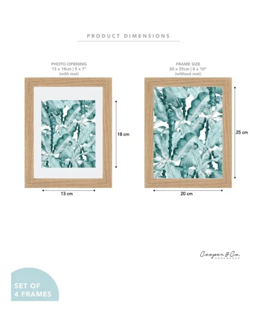 Set Of 4 20x25cm Matt To 13x18cm Oak Premium Paradise Wooden Photo Frame -Home Décor Sales
