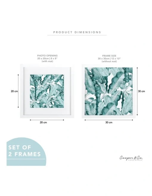 Premium Paradise Photo Frames 30x30cm Matt To 20x20cm Set Of 2 In White -Home Décor Sales