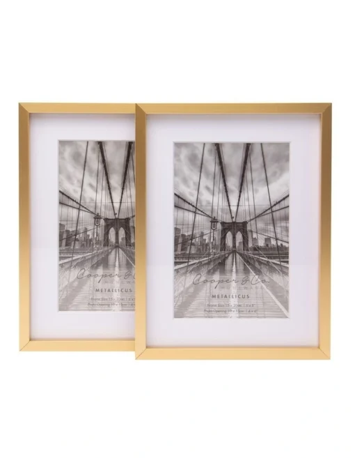 Premium Metallicus Metal Photo Frames 6x8 Matt To 4x6 Set Of 2 In Gold -Home Décor Sales