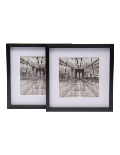Premium Metallicus Metal Photo Frames 6x6 Matt To 4x4 Set Of 2 In Black -Home Décor Sales