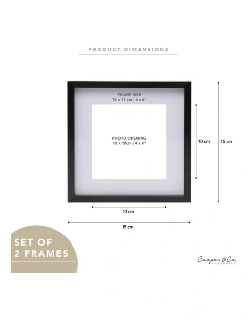 Premium Metallicus Metal Photo Frames 6x6 Matt To 4x4 Set Of 2 In Black -Home Décor Sales