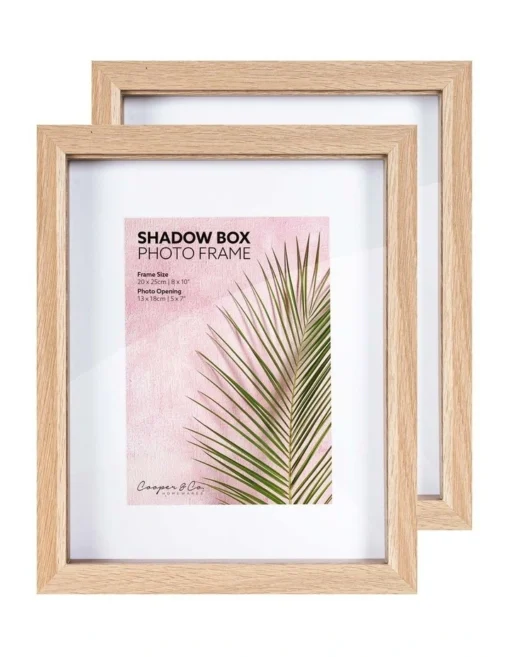 Set Of 2 20x25cm Mat To 13x18cm Shadow Box Photo Frames In Oak -Home Décor Sales