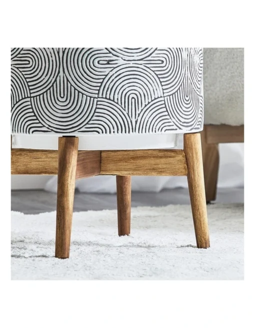 Ceramic Pot On Acacia Wood Stand 42cm In White/Black -Home Décor Sales