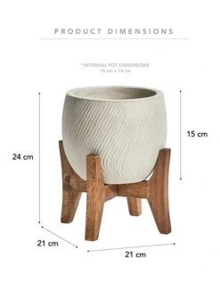 Ceramic Pot On Acacia Wood Stand 24cm In White -Home Décor Sales 954998380 3 720x928