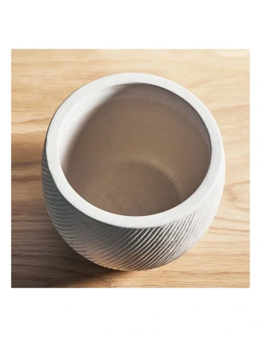Ceramic Pot On Acacia Wood Stand 24cm In White -Home Décor Sales