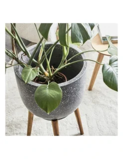 Terrazzo Pot On Acacia Wood Stand 58cm In Grey -Home Décor Sales 954998470 5 720x928