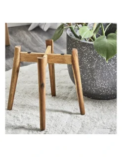 Terrazzo Pot On Acacia Wood Stand 58cm In Grey -Home Décor Sales 954998470 7 720x928