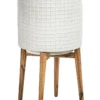 Ceramic Pot On Acacia Wood Stand 58cm In Grey -Home Décor Sales 954998560 1 720x928