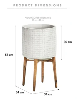 Ceramic Pot On Acacia Wood Stand 58cm In Grey -Home Décor Sales 954998560 3 720x928