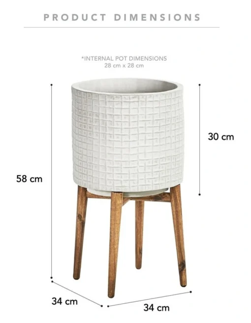 Ceramic Pot On Acacia Wood Stand 58cm In Grey -Home Décor Sales