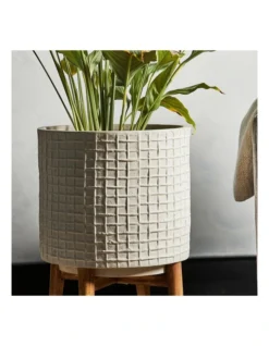 Ceramic Pot On Acacia Wood Stand 58cm In Grey -Home Décor Sales 954998560 4 720x928