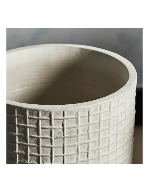 Ceramic Pot On Acacia Wood Stand 58cm In Grey -Home Décor Sales