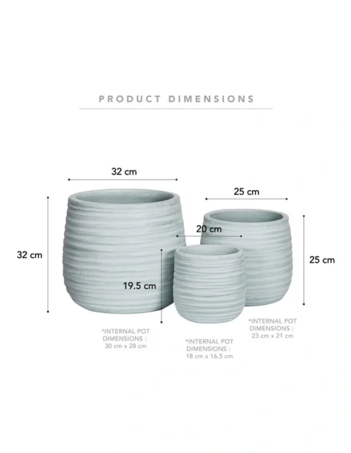 Lila Terracotta Planter Pots Set Of 3 In Blue -Home Décor Sales