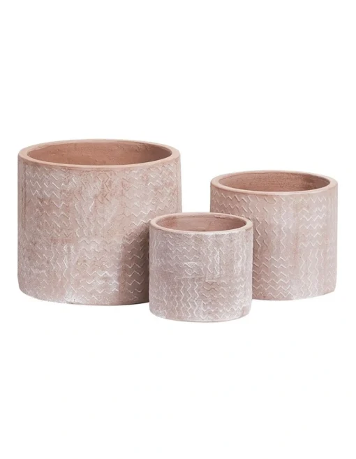 Cross Line Terracotta Planter Pots Set Of 3 In Pink -Home Décor Sales