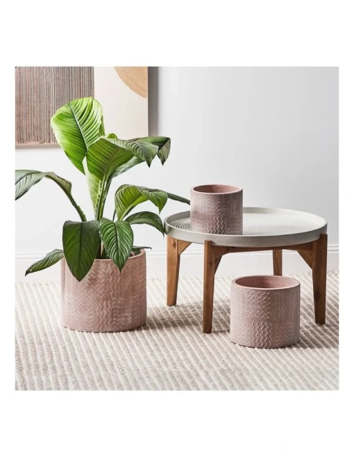 Cross Line Terracotta Planter Pots Set Of 3 In Pink -Home Décor Sales