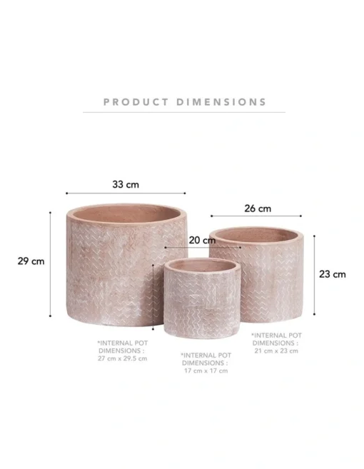 Cross Line Terracotta Planter Pots Set Of 3 In Pink -Home Décor Sales