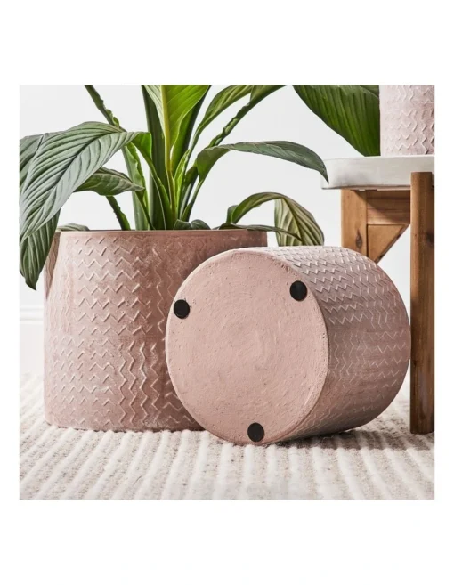 Cross Line Terracotta Planter Pots Set Of 3 In Pink -Home Décor Sales