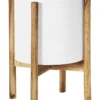 Ceramic Pot On Acacia Wood Stand 41cm In White -Home Décor Sales 954999370 1 720x928