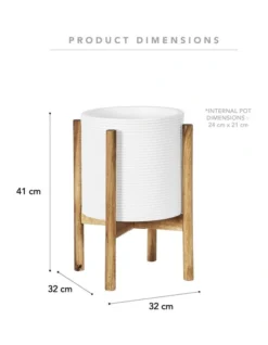 Ceramic Pot On Acacia Wood Stand 41cm In White -Home Décor Sales 954999370 3 720x928