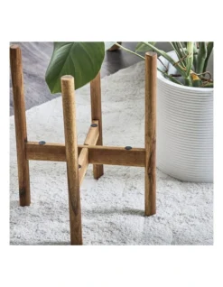 Ceramic Pot On Acacia Wood Stand 41cm In White -Home Décor Sales 954999370 7 720x928