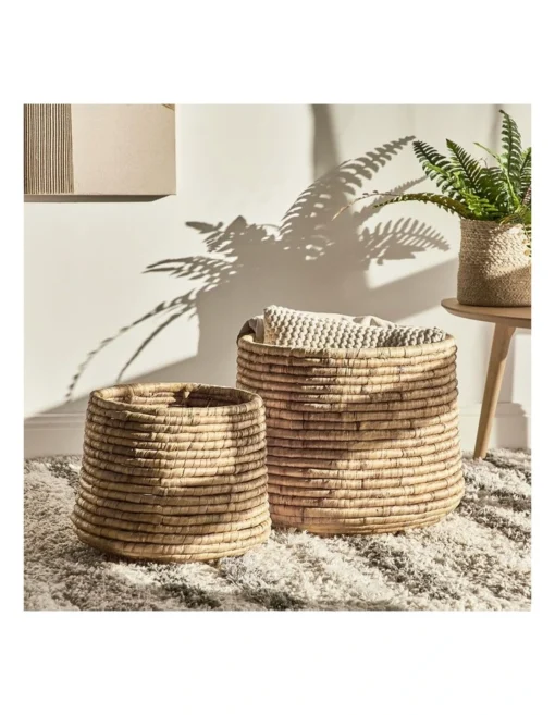 Round Water Hyacinth Baskets Set Of 2 In Natural -Home Décor Sales